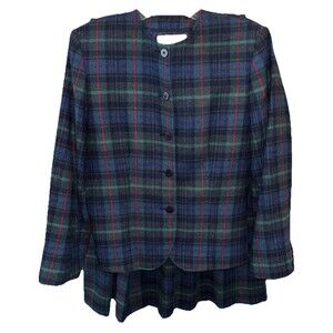 Nell Flowers Two piece Wool Blend skirt Set 14 Vintage Women Lined Plaid